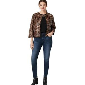 Rudy Rd. Shiny Textured Cheetah Print Zip Front Crop Bomber Jacket Women's Sz 18